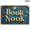 Vintage Rustic Book Nook Metal Wall Sign Floral Gold Letters Home Decor Gift