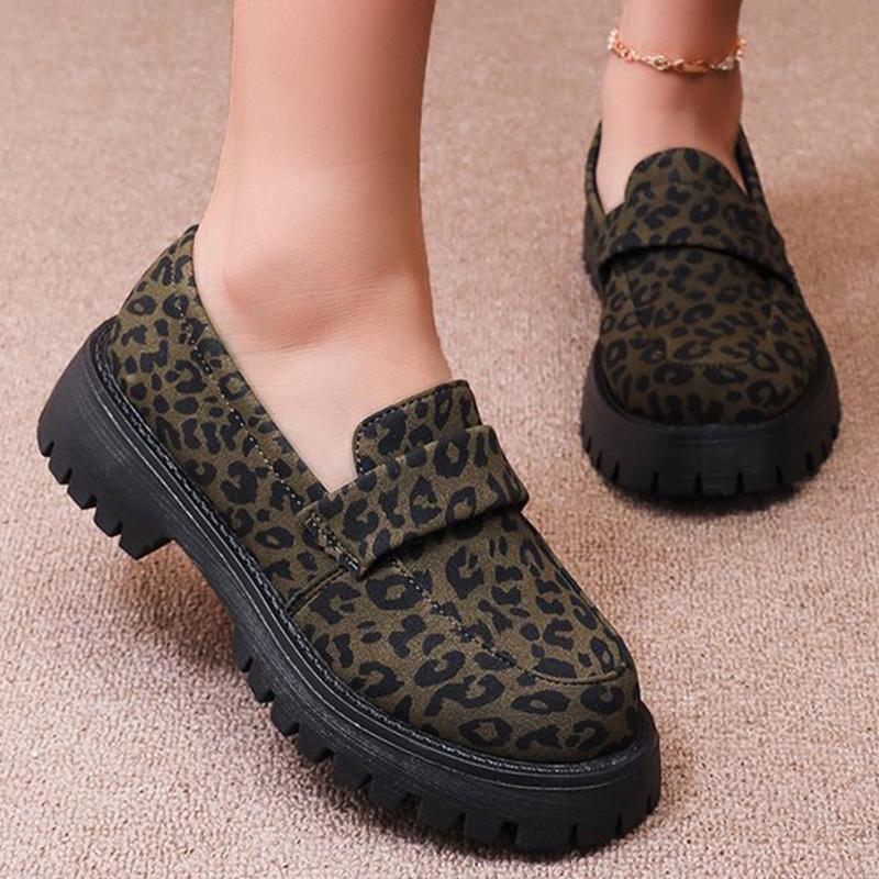 Fashion Plus Size Platform Loafers for Women Spring Autumn Vintage Leopard Print Shoes Woman Slip On Faux Suede Flats Shoes Female