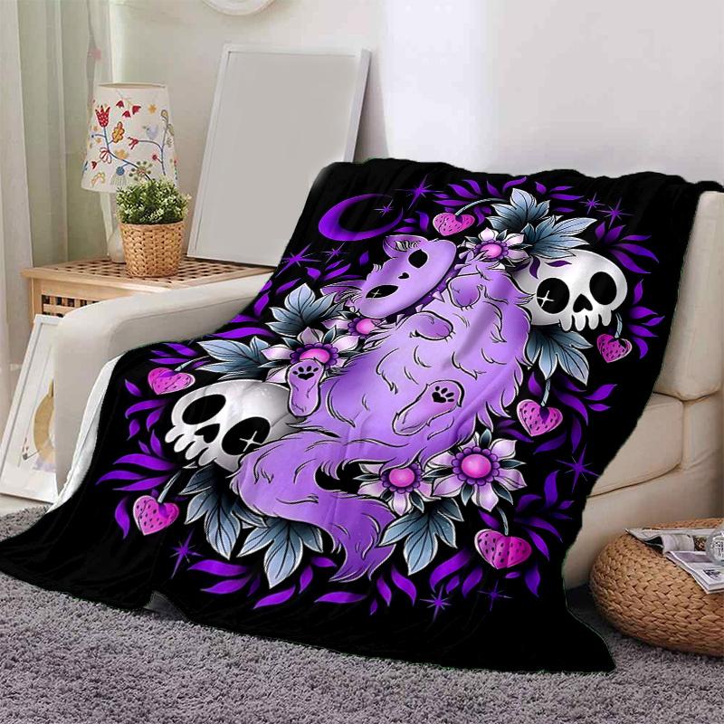 1 Stück Pastell Katze und Totenköpfe Decke Weicher Überwurf für Zimmerdeko, Perfektes Geschenk, Wohnzimmer, Reisen, Camping, Auto Decken