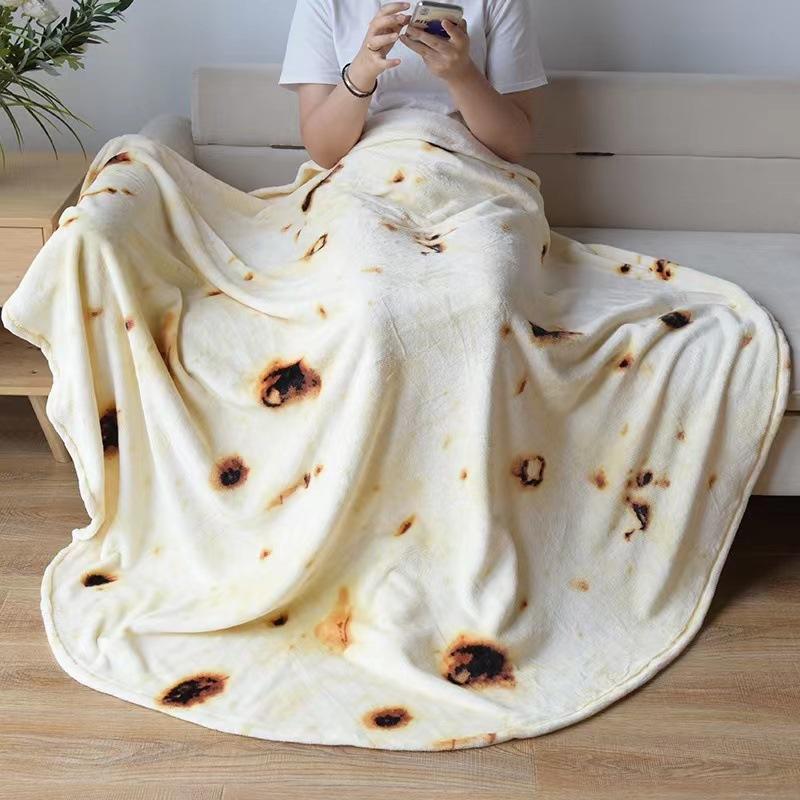 Soft Warm Flannel Burrito Blanket Four Season Universal Round Shape Airplane Travel Throw Coral Fleece Tortilla Nap Wrap Blanket Diameter 75cm