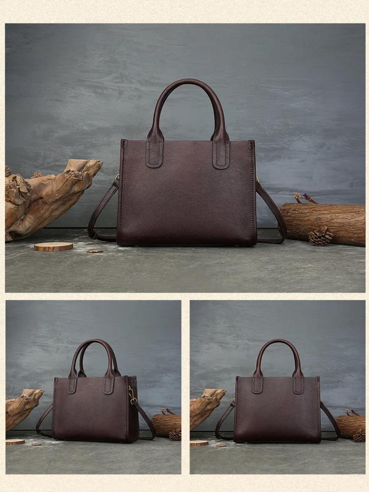 Johnature High-end Genuine Leather Women's Bag Retro Large Capacity Commuting Handbag Versatile Shoulder Bags