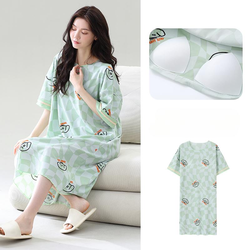 Nadměrná velikost 4XL 5XL Dámské sladké noční košilky s krátkým rukávem a hrudními vycpávkami Dámské letní Květinový potisk Spací košile Domácí Dívčí Roztomilá noční košile Volnočasové oblečení