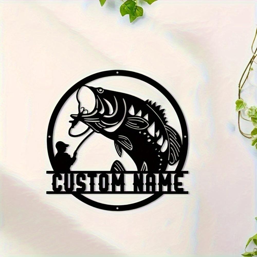 Catch A Bass Fishing Wall Art Metal Sign Rustic Home Office Patio Decor Personalized Custom