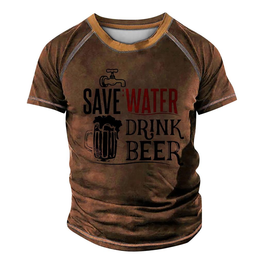 Men's Raglan T-shirt Retro Short Sleeve Round Neck Letter Printing Tops