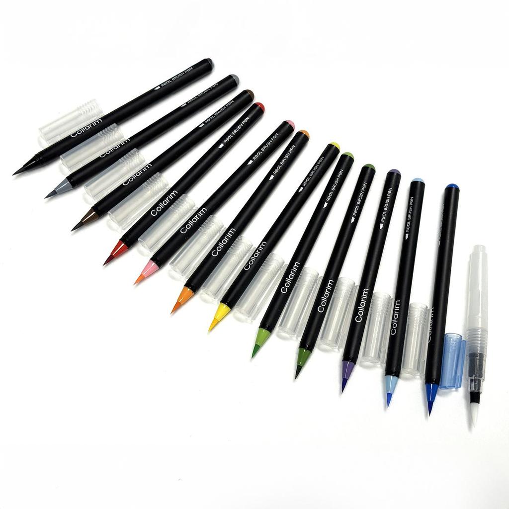 12 Farben Aquarell Pinselstifte Set - Flexible Spitze, Inklusive Wasserpinsel & Reiseetui