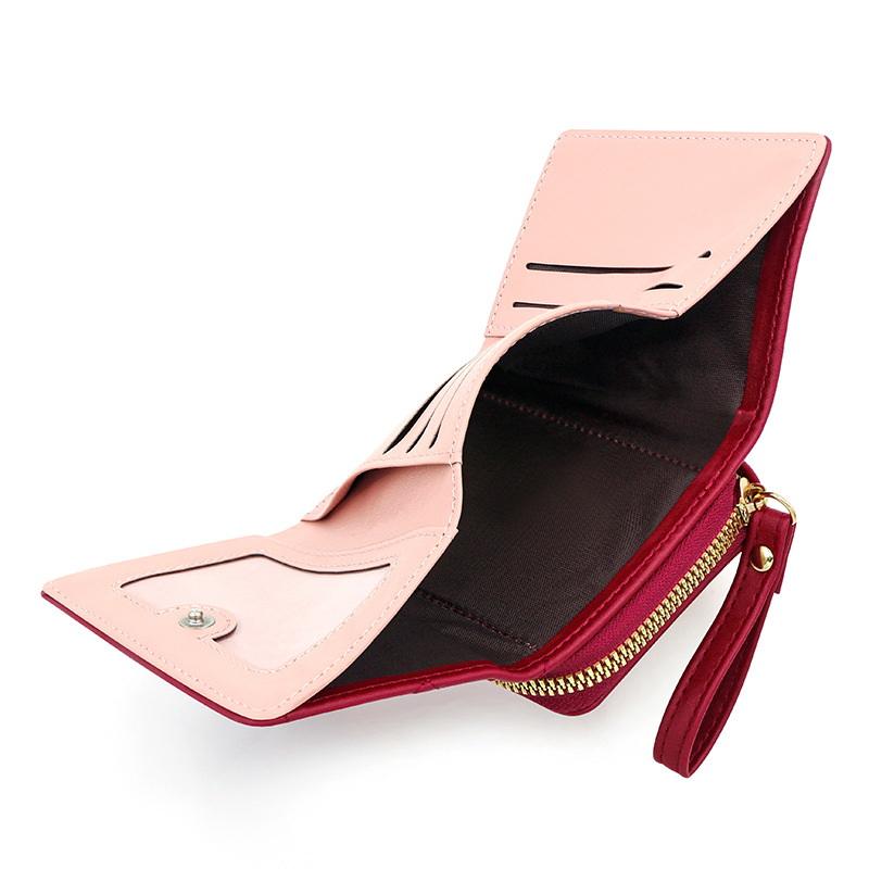 Women'S Wallet Tri Fold Card Bag Pu Multi Objects Pocket Short  Embroidered Love Pattern Korean Minimalist