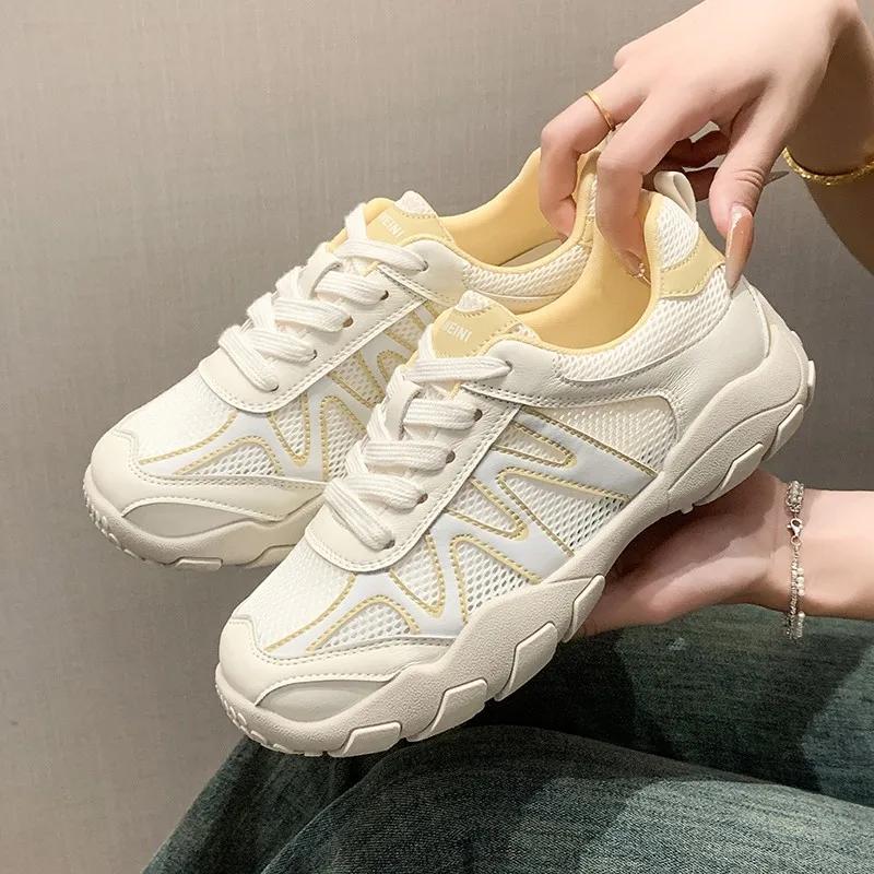 

Модные женские кроссовки, дышащие, повседневные, женские носки, туфли на шнуровке, женские туфли на плоской подошве, женские, весенние, вулканизированные, для бега, Zapatillas De Mujer 35 жёлтый