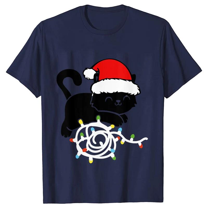 Fashion Trendy T Shirt Short Sleeve Tees for Unisex Funny Christmas Lights Cat T Shirts Female Korean Casual Streetwear Tshirt