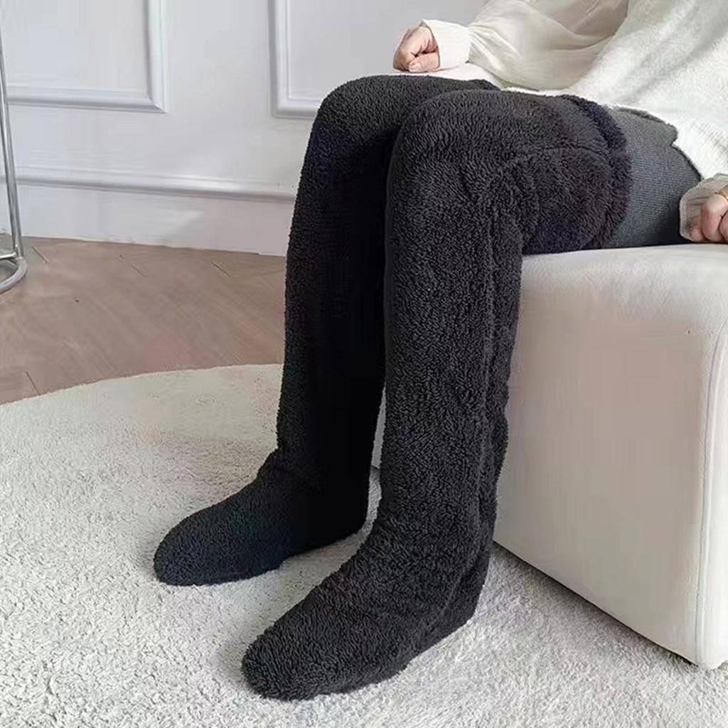 Womens Over Knee High Fuzzy Socks Cute Cartoon Thigh High Stockings Warm Solid Color Leg Warmers Christmas