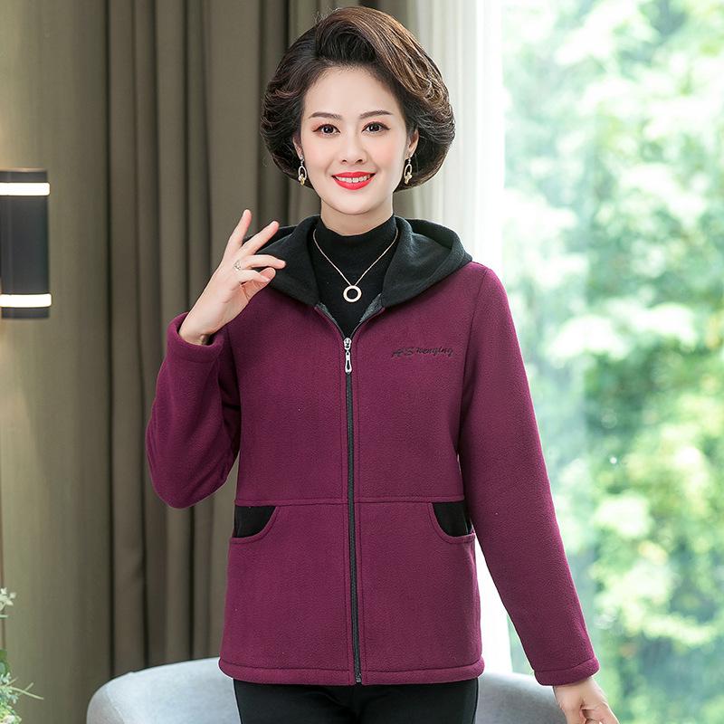 

Женская флисовая куртка с капюшоном для людей среднего и пожилого возраста на осень/зиму: Модный утолщенный свитер-топ L for 90-105 lbs