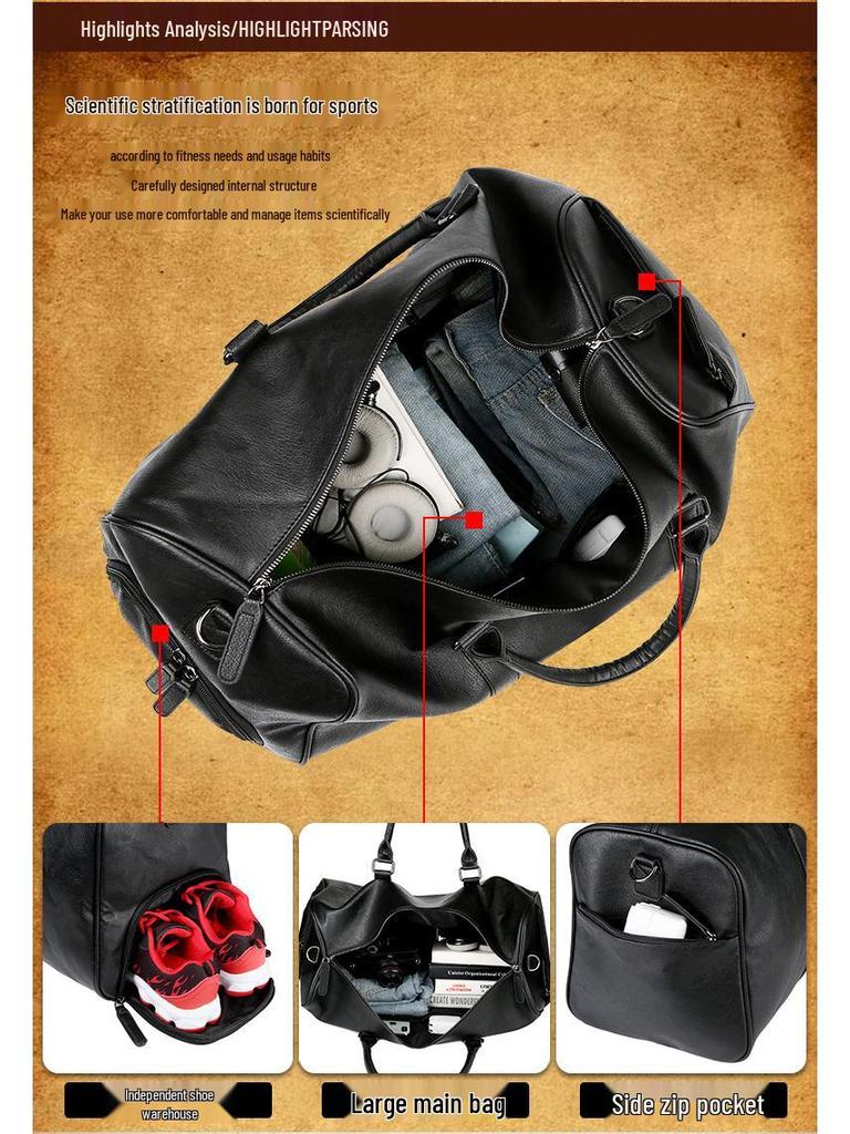 Men's Vintage Leather Travel and Gym Bag with Shoe Compartment - Crossbody Handbag & Shoulder Bag, Large Capacity.