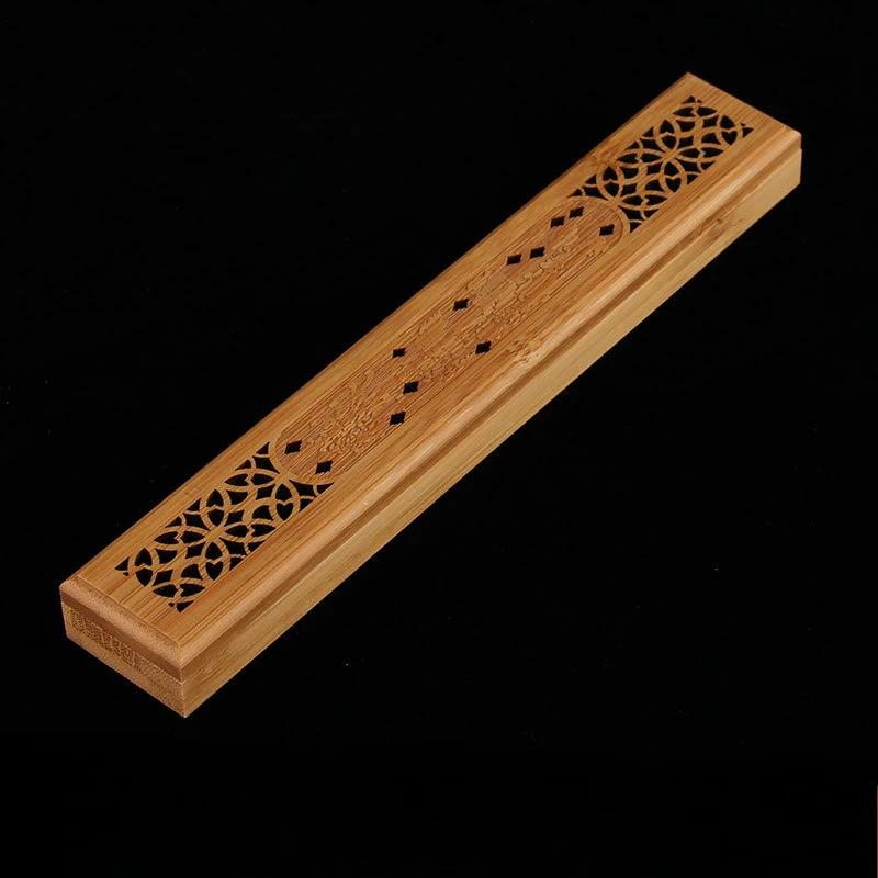 1pc Bamboo Wooden Incense Stick Holder Burning Joss Insence Box Burner Ash Catcher