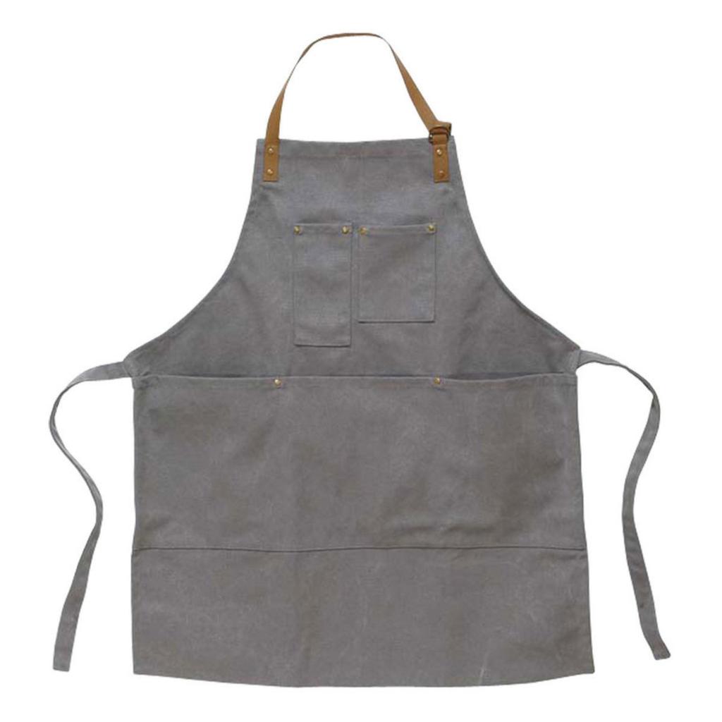 Basic Standard Apron DIY Gardening Stylish Canvas Denim Vintage Style Thick Durable 20oz Lots of Pockets 5 Pockets Gray W67 D80 Unisex Size Adult