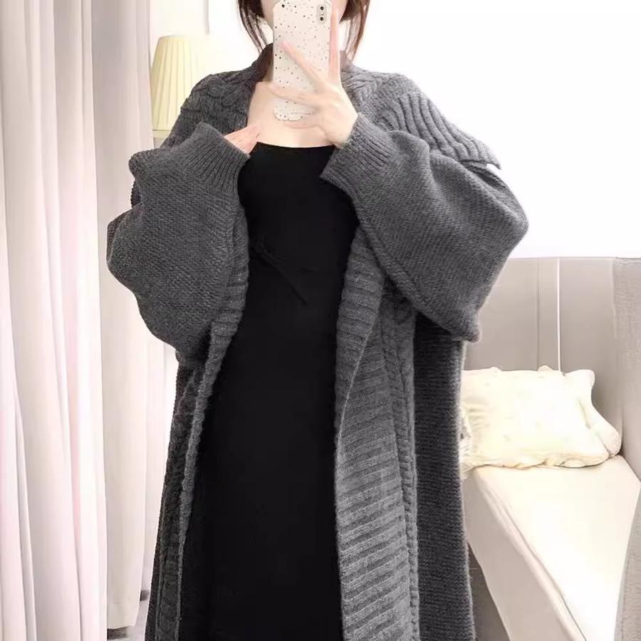 Oversized Chunky Knit Cardigan with Wide Collar - Lazy Style Casual Long Coat