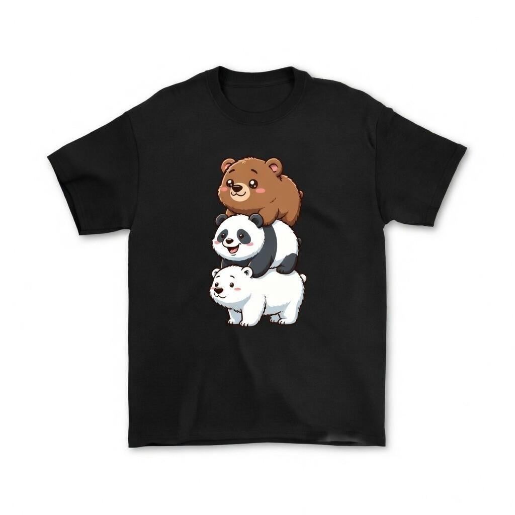 Cute Grizzly Panda Ice Bear Stack Cartoon Kawaii Animal Lover Graphic Shirt S