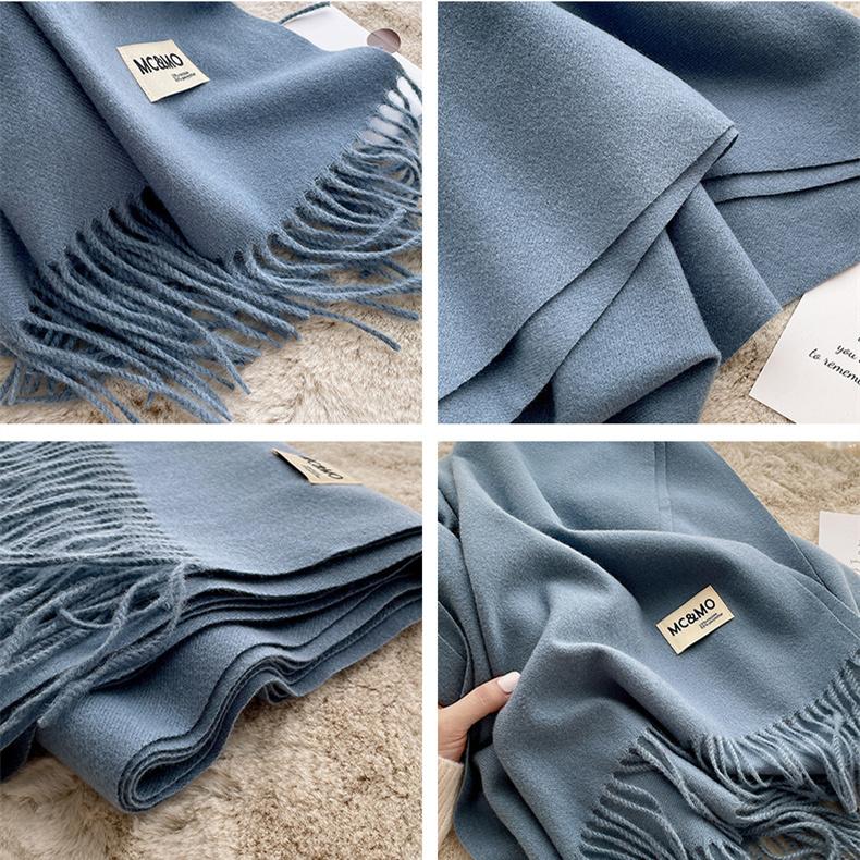 Bufanda de cachemira de imitación cálida para mujer con borlas de color liso para otoño e invierno