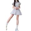 2026 Spring Women's Petite Blue Striped Waist-Cinching Shirt - French & Korean Style