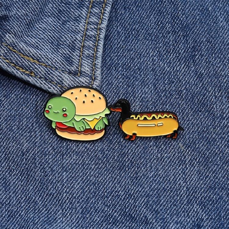 Colorful Hamburger And Hot Dog Brooch Pin Craft from Sturdy Zinc Alloy Materials Accessory for Long Time Use Styles