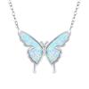 Iridescent Opal Butterfly Pendant Necklace with Silver Sweater Chain