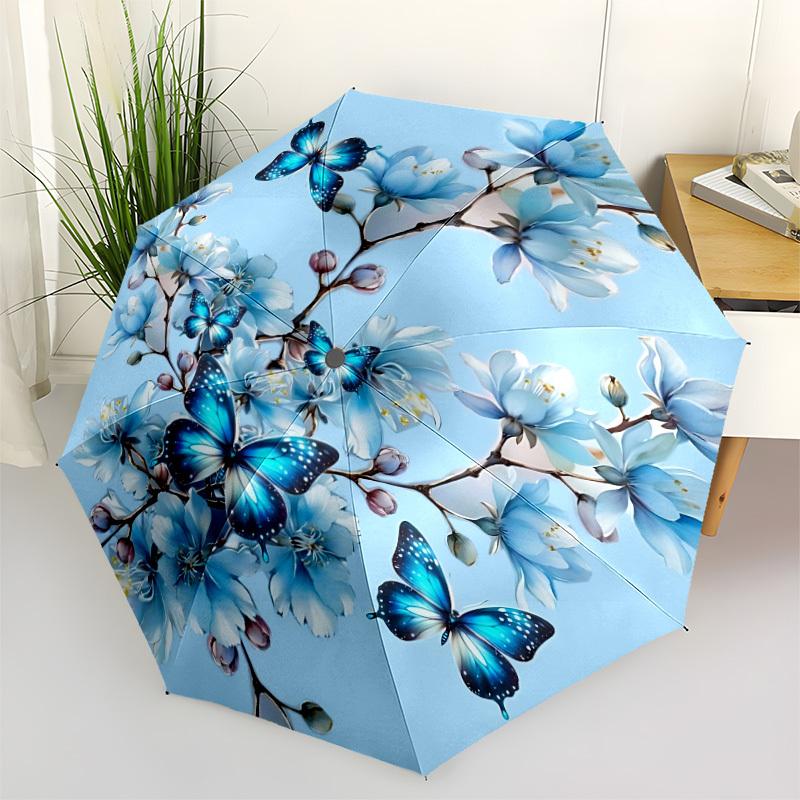 

1pc Floral Butterflies Automatic Opening/Closing Folding Umbrella with 8 Ribs,Windproof Portable Sunshade Umbrella Holiday gift yy260401100