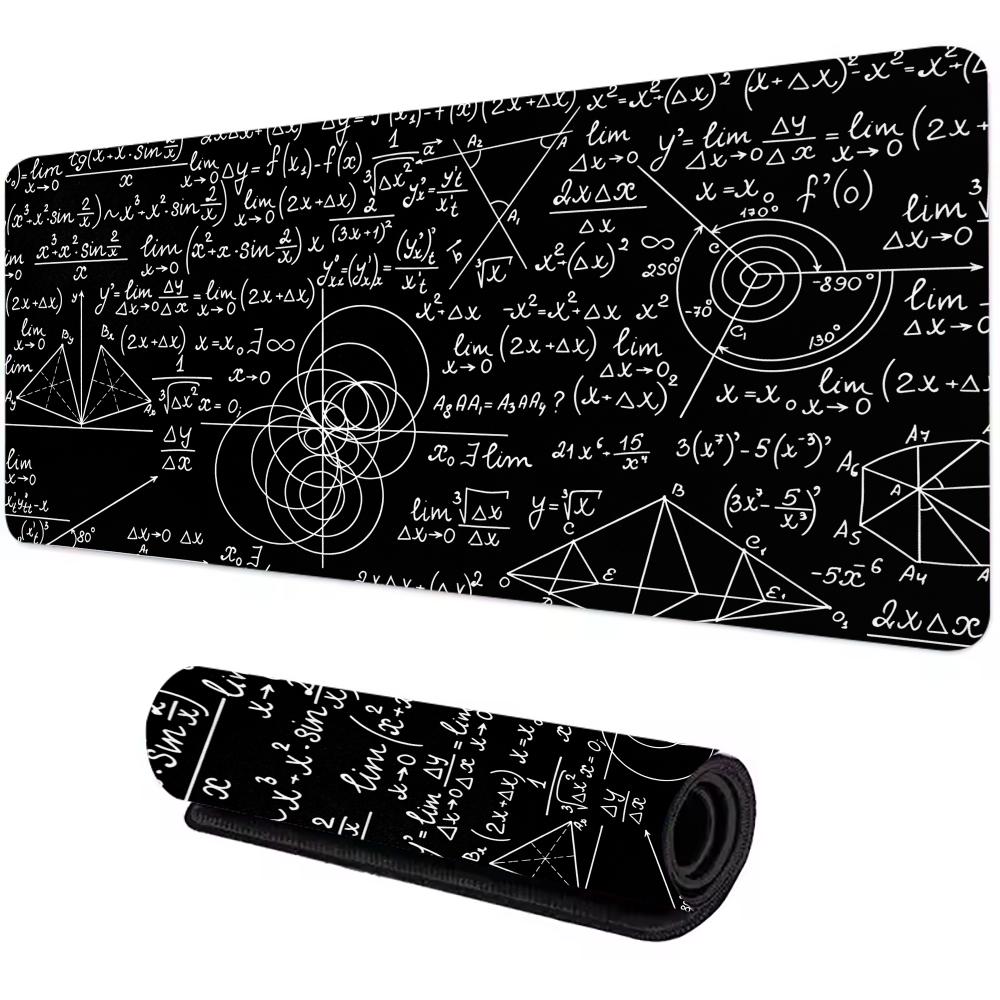 Math Formula Black Mouse Pad Science Geek Desk Mat Equation Pattern Gaming 90x40 Xxl Mousepad Student Office Decor Keyboard Mat