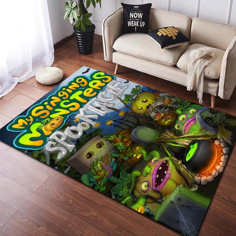 Tappeto 3D My Singing Monsters Videogioco Cartoon Area Rug, Tappeto per la casa Soggiorno Camera da letto Divano Zerbino Decor, Tappetino antiscivolo per bambini