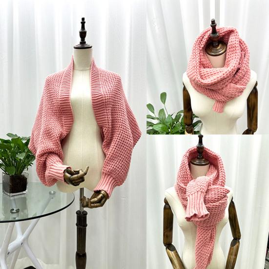 Autumn Winter Knitting Shawl Ribbed Trim Long Sleeve Open Front Shawl Wrap Solid Color Ribbed Trim Cozy Wrap