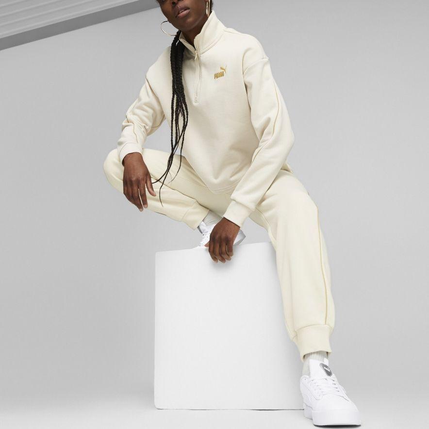 Puma Essentials+ Minimal Gold Half-Zip Mock Neck Fleece Sweatshirt Women Sweatshirt White 680020-87