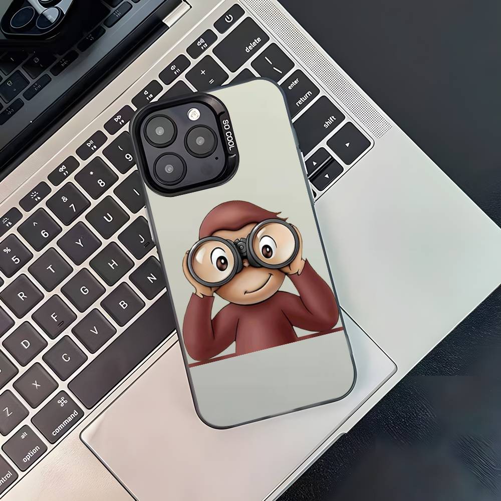 

Curious George Monkey Phone Case For iPhone 16,15,14,13,12,11,Pro,XS,Max,Plus,Mini,SE4,E Black Matte Shockproof Cover iPhone16PROMAX