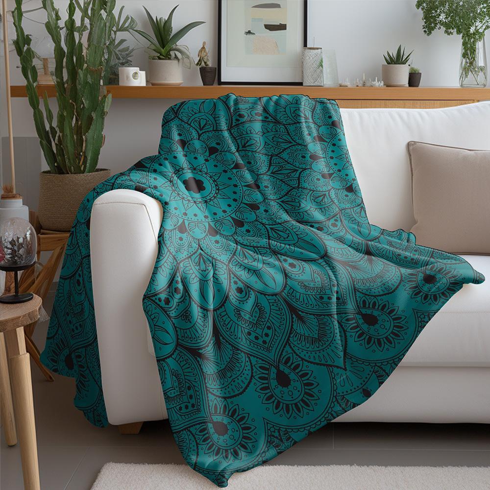 Coperta in Pile Boho Mandala Verde Smeraldo Scuro Nero Cachemire Stampa Tribale Coperta Morbida Calda Accogliente Decorativa per Letto
