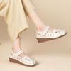 Johnature Retro Wedges Sandals Genuine Leather Breathable Shallow Soft Soled Women's Shoes