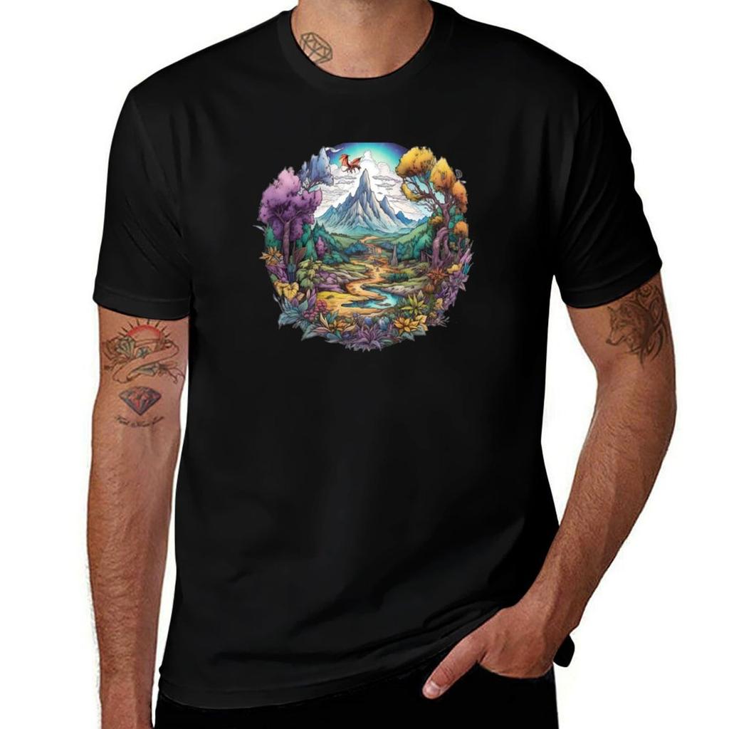 The Lonely Mountain - Colorful Illustration - Fantasy T-Shirt T Shirt Man Designer T-Shirt