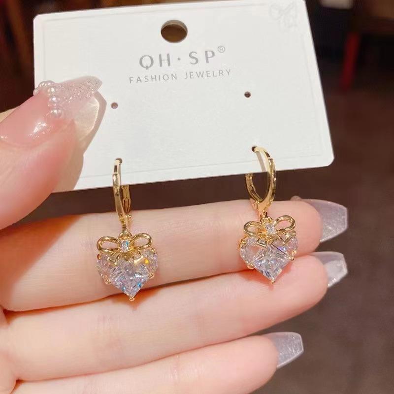 Unique Design Exquisite Pink Love Zircon Earrings for Women 2023 New Elegant Fashion Sweet Earring Trend Jewelry Party Gift