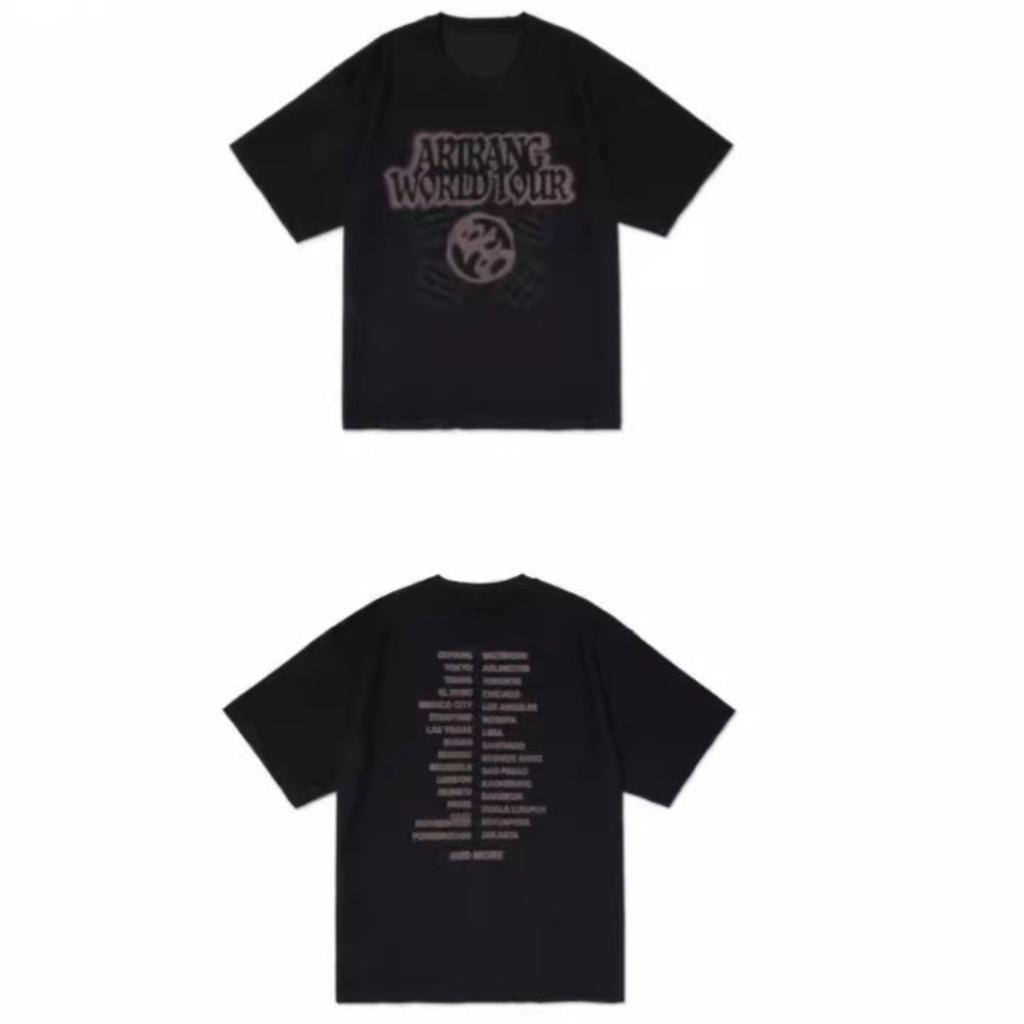 Kpop BTS ARIRANG Album T-Shirt 2026 Japan Pop-Up Style Washed Black Printed Short Sleeve Tee Retro Oversized Streetwear for Army