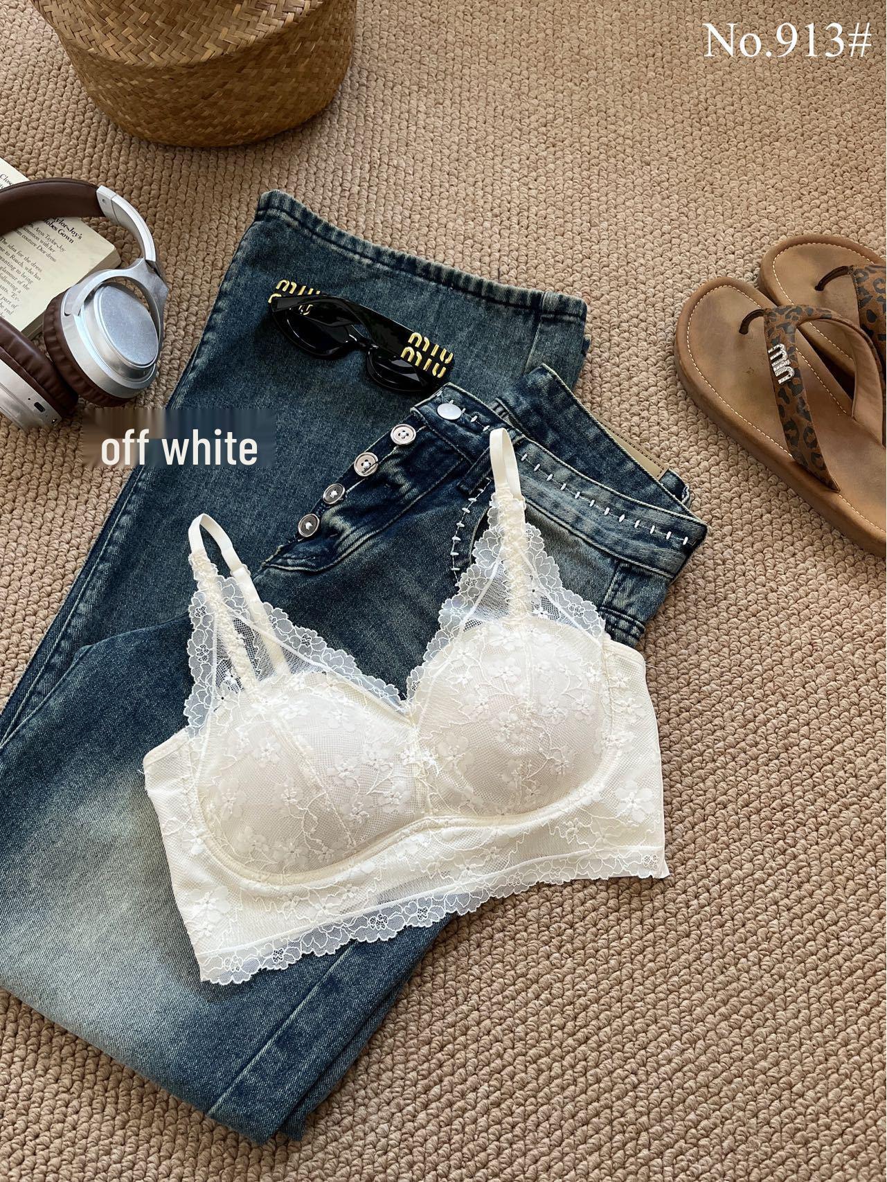 Женская сексуальная французская кружевная майка с V-образным вырезом: Беспроводной Бандо для Отжиманий с Фиксированными Чашечками M (90-120 lbs)