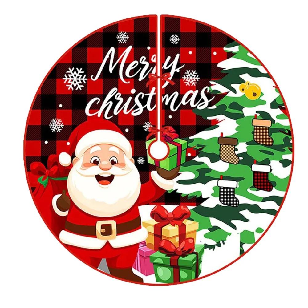 90cm Christmas Tree Skirt Snowflake Print Santa Claus Printed Christmas Decor Mat Snowman Snowflake Tree Skirt Home Holiday