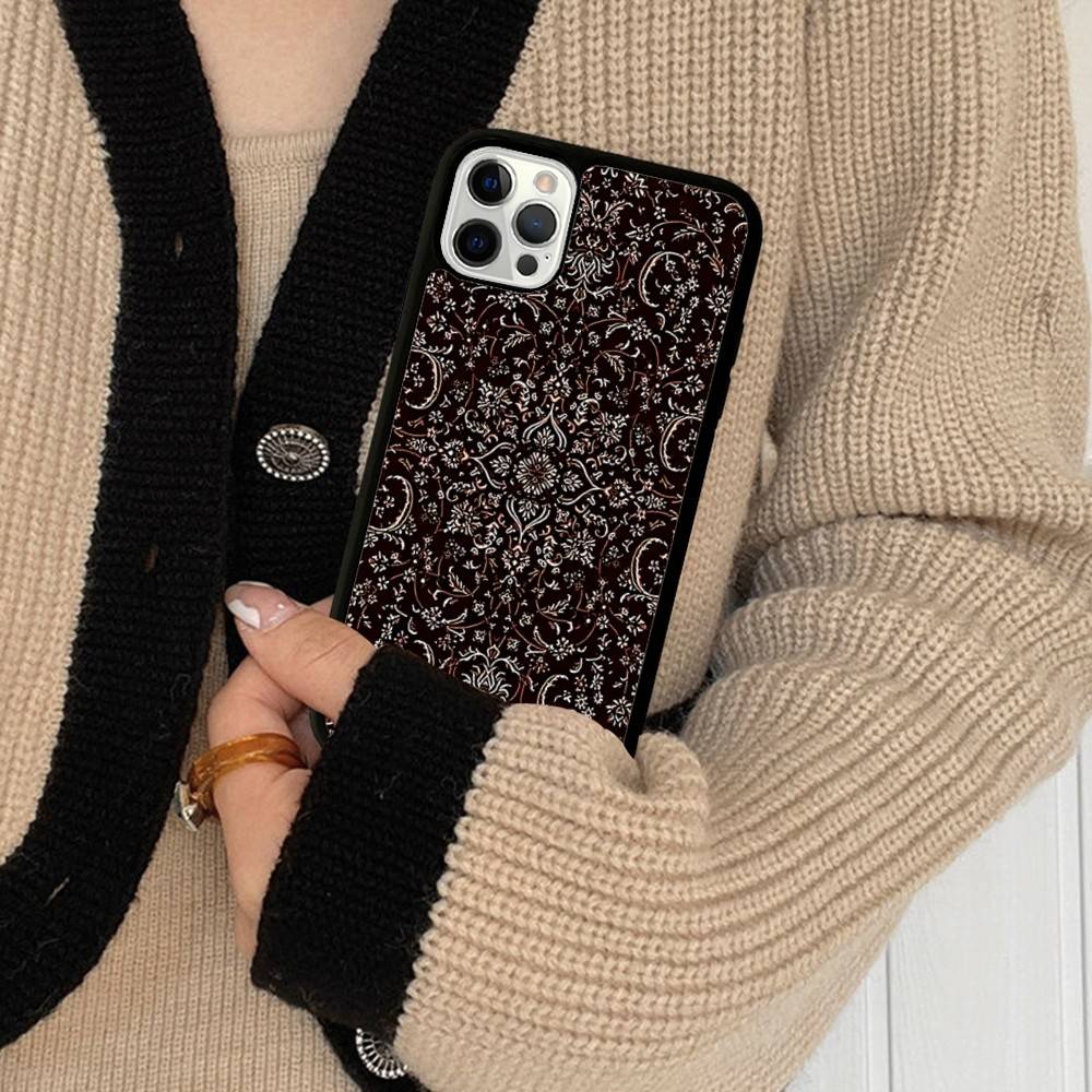 Persian Carpet Floral Pattern PC+TPU Phone Case For IPhone 17 16 15 14 13 12 11 Pro Max Plus Kawaii Cartoon Cover