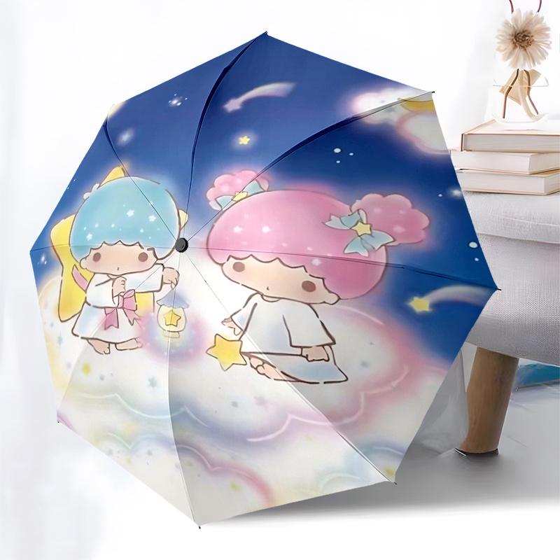1pc Little Twin Stars Automatic Opening/Closing Umbrella - Portable Three-Fold Design with 8-Bone Iron Frame, Perfect for Outdoor Use, Festive Gifts,