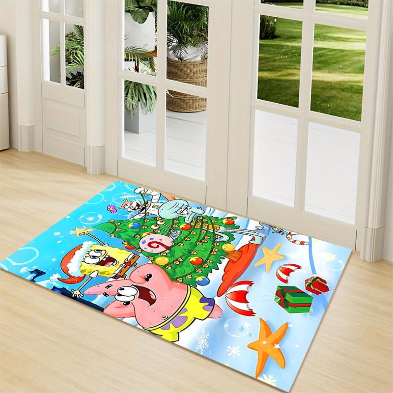 Christmas Spongebob Celebration Carpet Rug Soft Washable Anti Slip Home Living Room Sofa Mats Personalized Christmas Rug