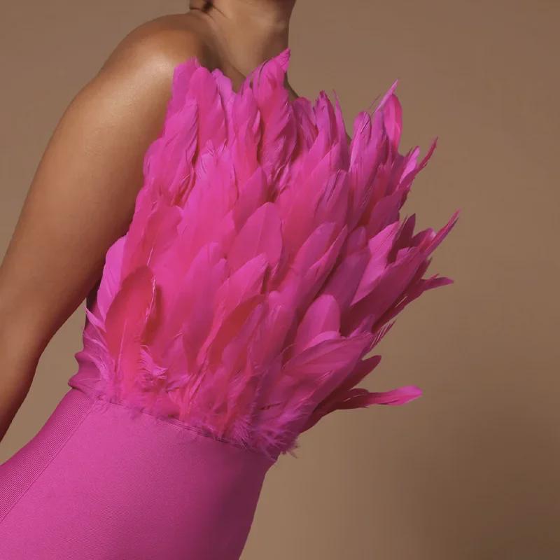 Europäisches und amerikanisches Bandagekleid mit Straußenfedern und Tube-Top für Damen