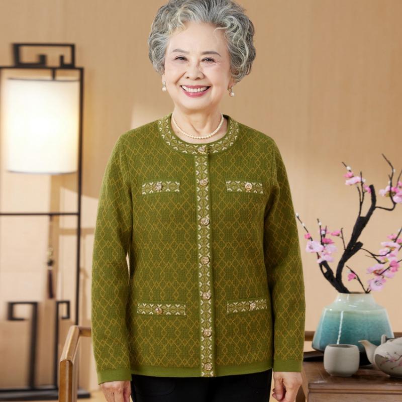 

Весенне-осенняя вязаная куртка для мамы, осенне-зимняя одежда, зимняя одежда, пожилой топ, плюшевый свитер для пожилых женщин/бабушки 5XL жёлтый