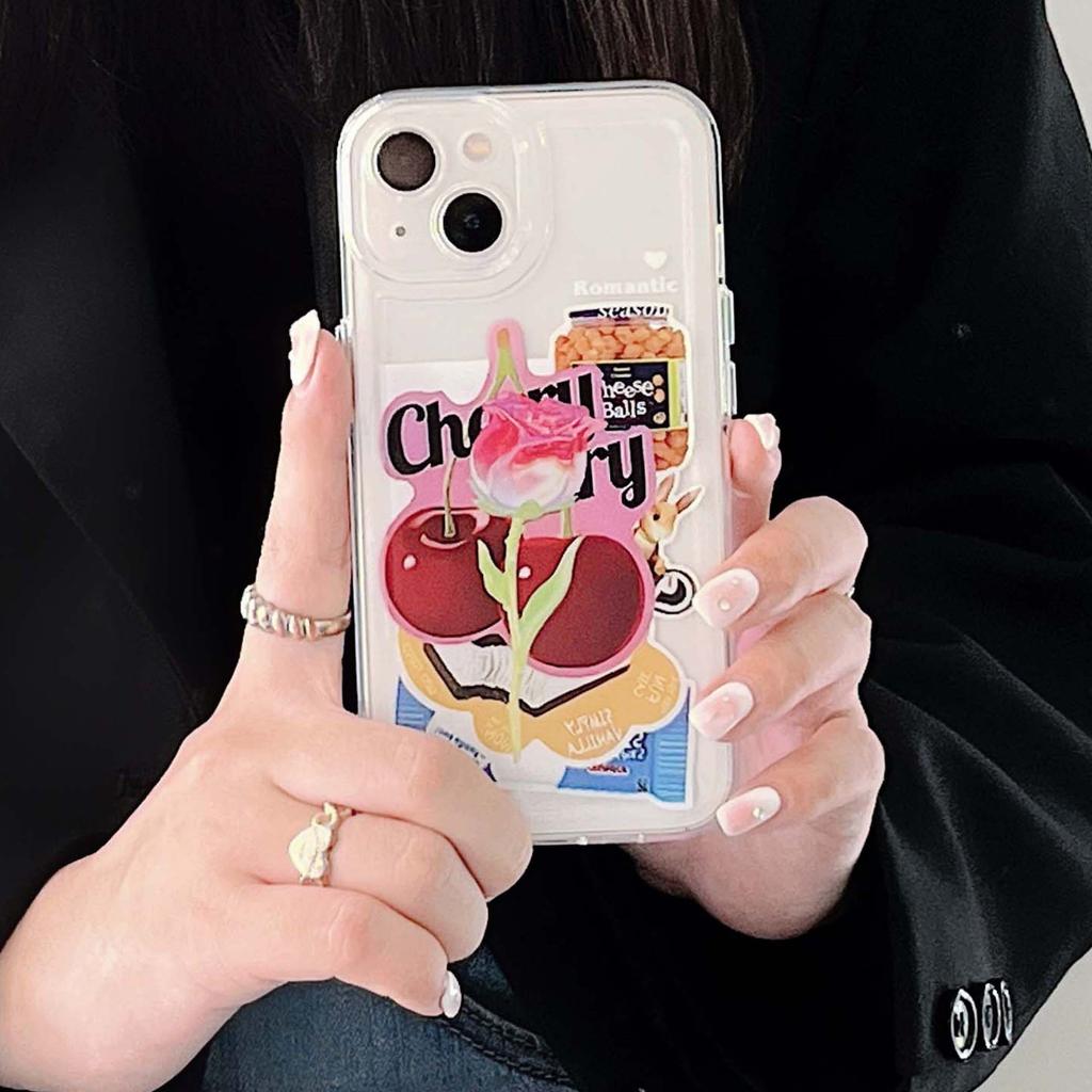 Ins Kirsche Kaninchen Cartoon Schöne Telefon Fall Für Iphone X Xr 11 13 Pro Max Xsmax 12 14 Promax Plus Cartoon label Abdeckung Capa