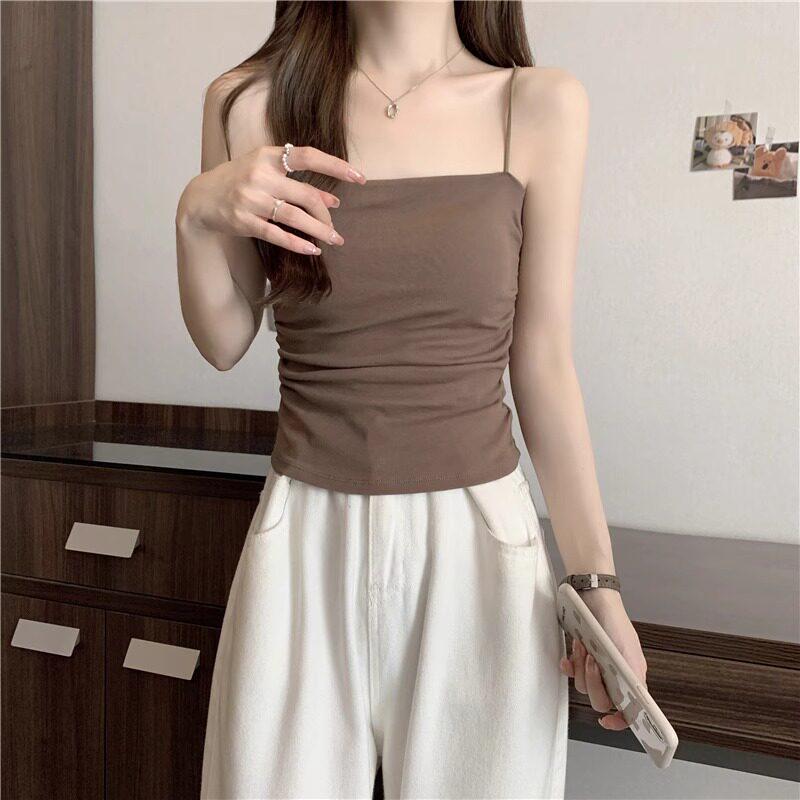 Elegant White Camisole with Chest Pads - Women's Stylish Summer Top for Inner and Outer Wear