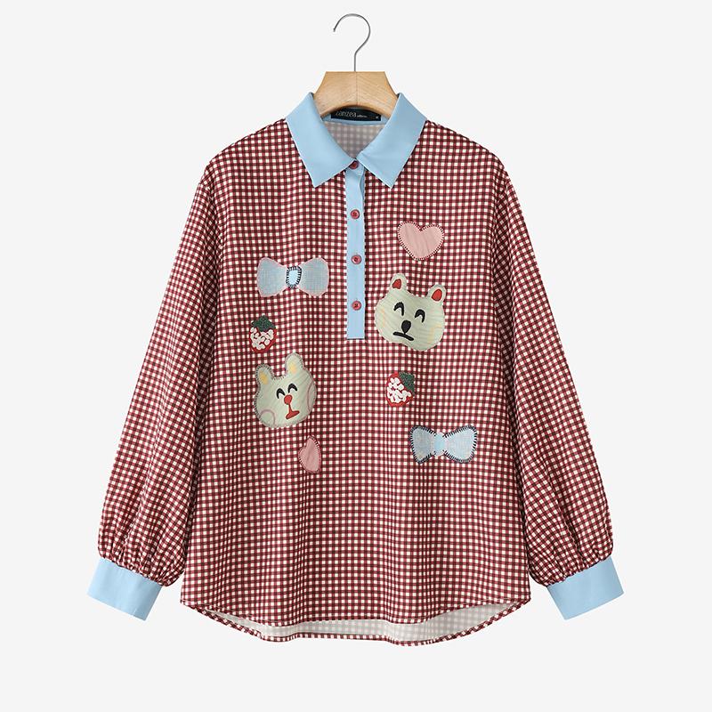 ZANZEA Women Casual Turn Down Collar Long Sleeve Plaid Print Blouse