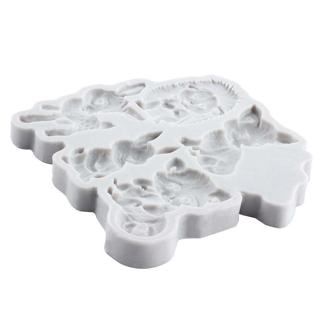 Animal Themed Silicone Molds Fox Squirrel Rabbit Sika Deer Fondant Mold Cake Decorating Tools Cupcake Topper Candy Chocolate Gumpaste Mold