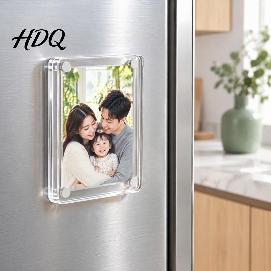 Acrylic Magnetic Frame 1 Pair Photo Fridge Magnet Picture for Display Refrigerator Clear Mini Holder Home Kitchen Decoration