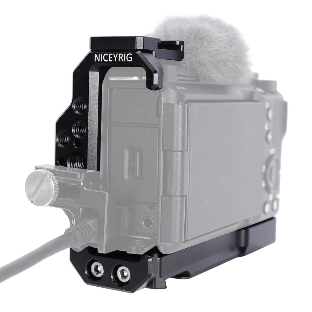 NICEYRIG Kamerakäfig L-Winkel Halbkäfig L-Platte mit Arca Schnellwechselplatte und Abnehmbarem Blitzschuh für Sony ZV-E1 Kamera - 559