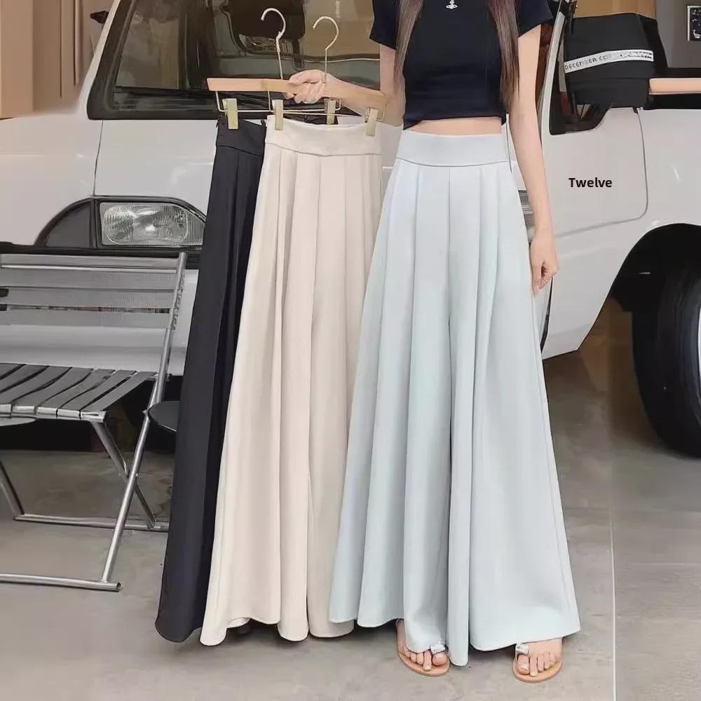 Korean Style 2024 Wide-Leg Women's Skirt-Pants: Super Loose Summer Casual Draped Swing Design