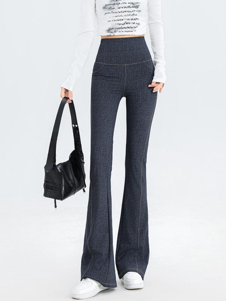 Women's Summer Denim Inspired Barbie Pants Wearing High Waisted Micro Flared Pants Waist Tightening and Hip Lifting New Women's Fitness Yoga Pants