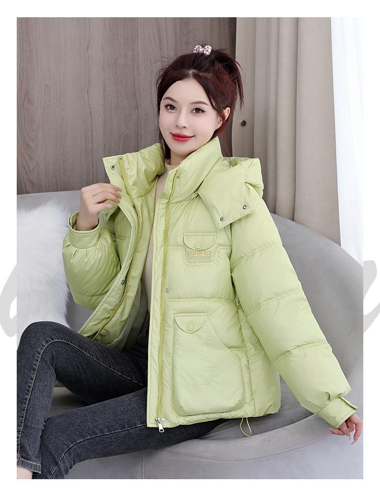 Autumn and Winter Women's Coat Solid Color Hooded Large Pocket Short Loose Coat Thickened Warm Student Jacket
